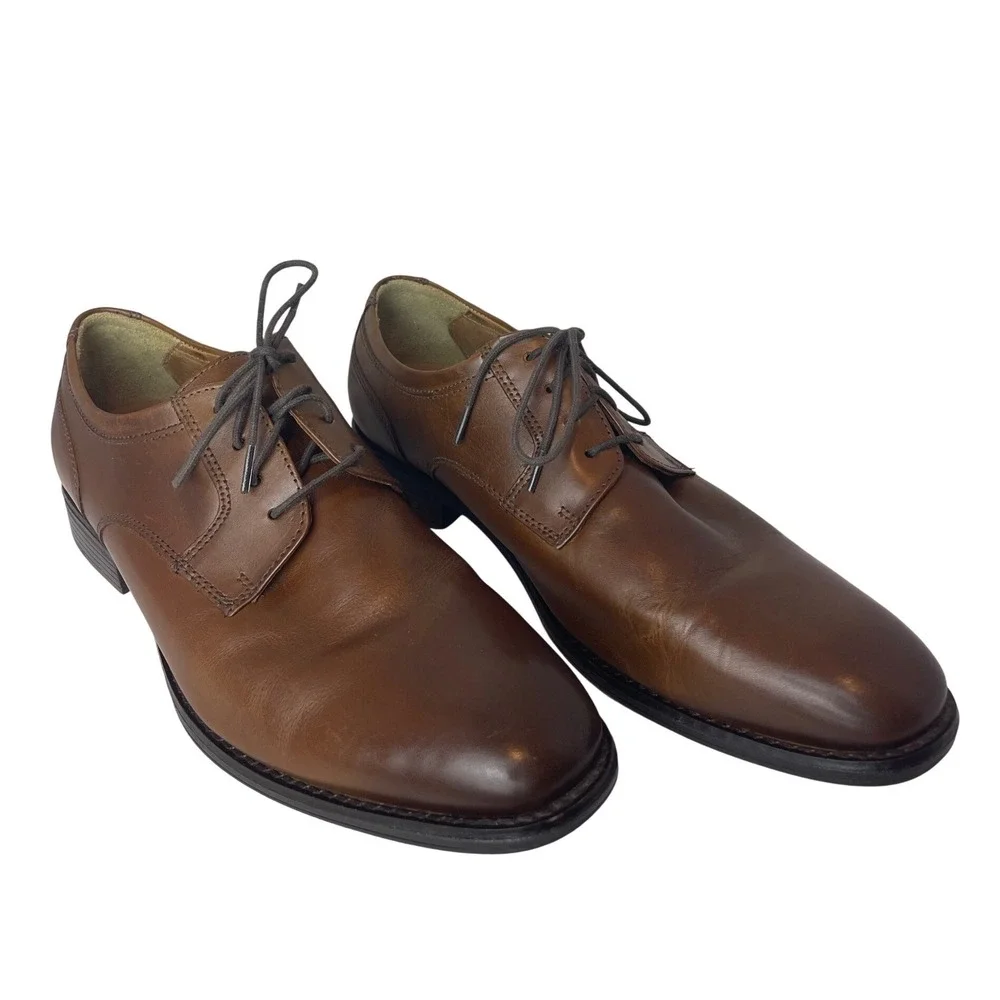 Johnston & Murphy Mens Brown Leather Plain Toe Derby Shoes 20-4206 Size 9.5 M
